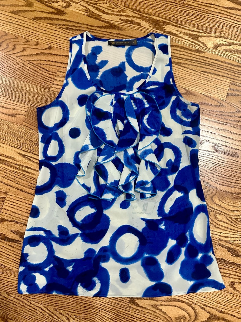 Outback Red Blue and White Ruffle Front Sleeveless Tank
